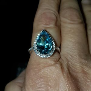 NWT Aquamarine With Crystals Pear Sterling Silver Size 7 Ring.